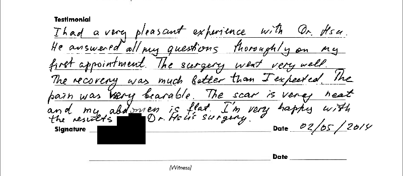 A Testimonial from patient 196 that underwent procedure at Memorial Plastic Surgery