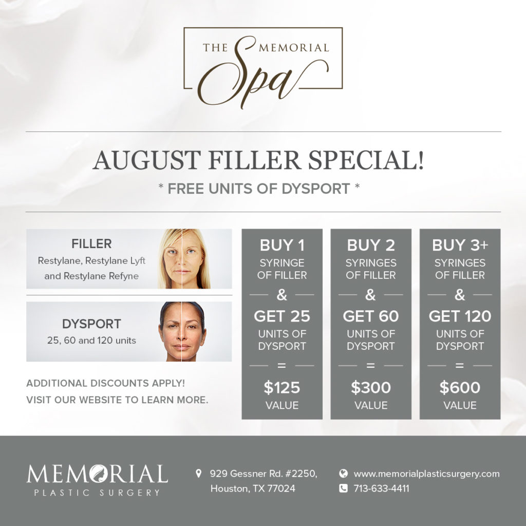 The Memorial Spa's August fillers special 2017.